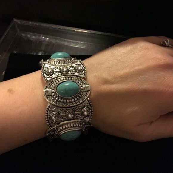 silver/turquoise cuff bangle bracelet - Picture 2 of 3